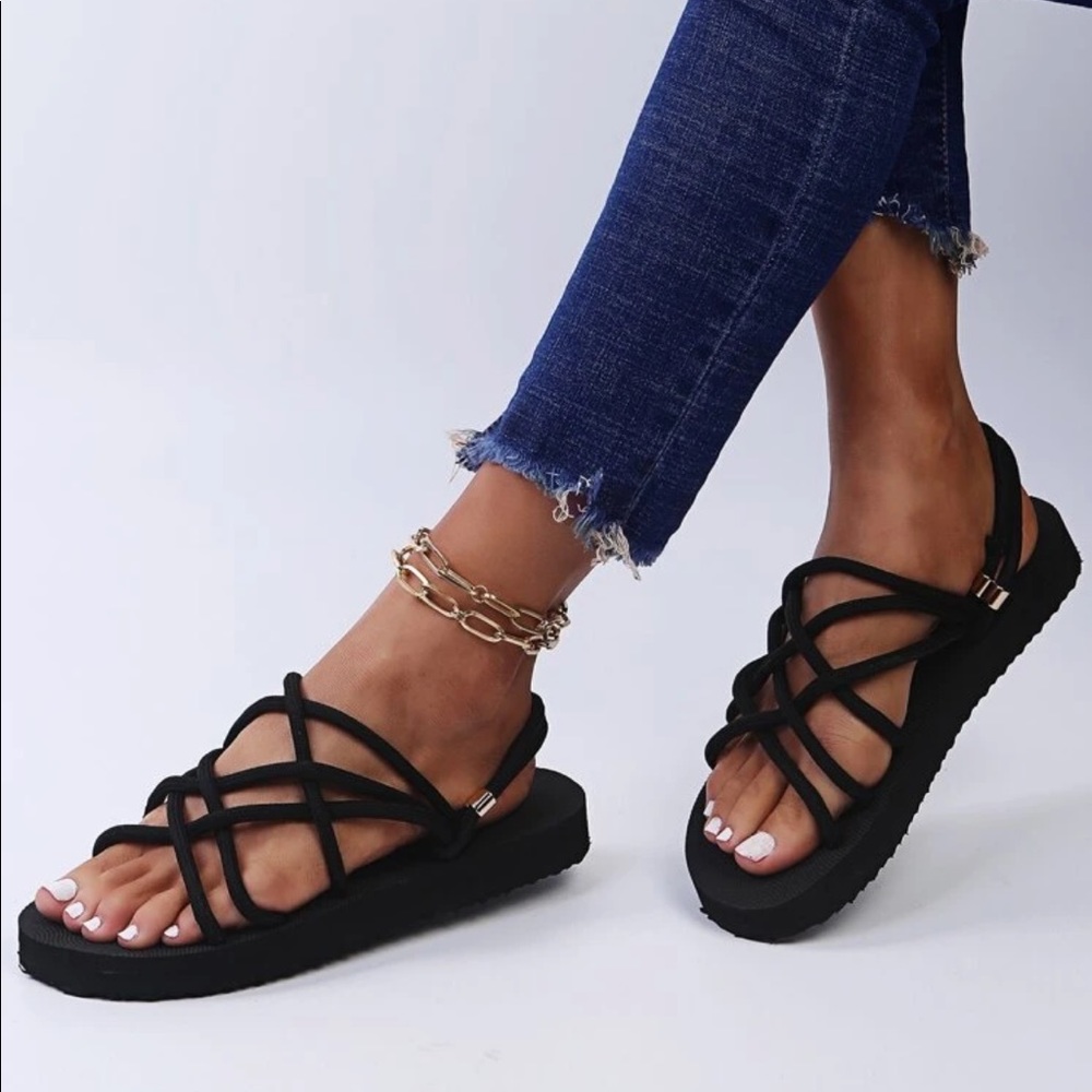 Black Lattice Slingback Sandals